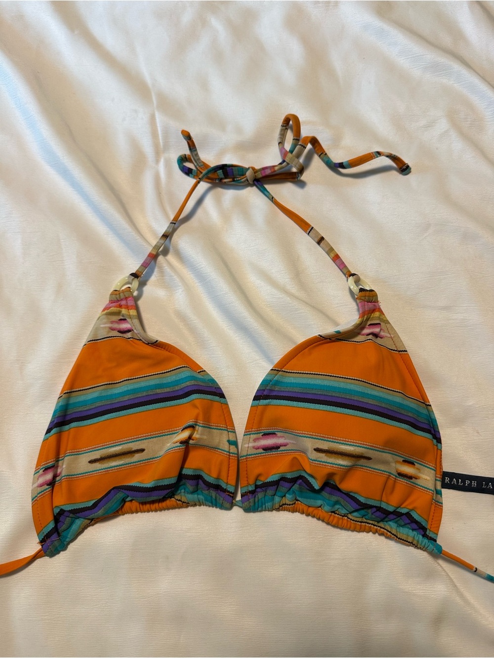 Ralph Lauren Vintage 90s Orange Multicolor Striped Triangle Bikini Top